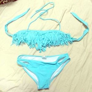 Fringe bandeau bikini suit