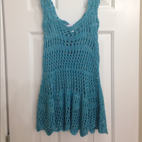 Turquoise colored crocheted top