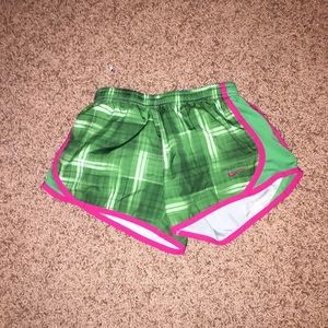 Nike dri-fit pink and green workout shorts