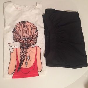 Bundle of graphic top and black skirt NWOT