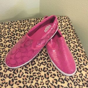 Pink sequin coach shoes