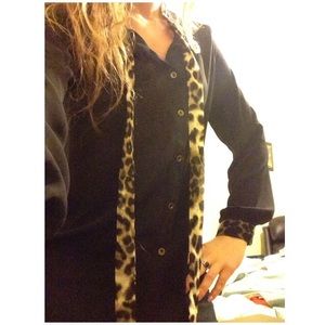 Forever 21 Black Blouse with Leopard Ties