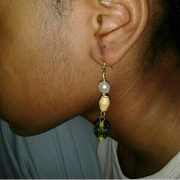 Handmade Glass Bead Earrings w Freshwater Pearls