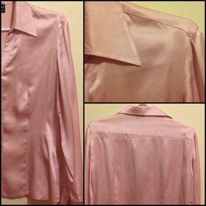 Pink Silk Long Sleeve Blouse
