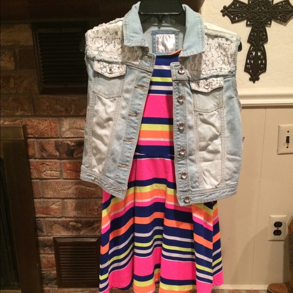 Youth skater summer dress w embellished Jean vest