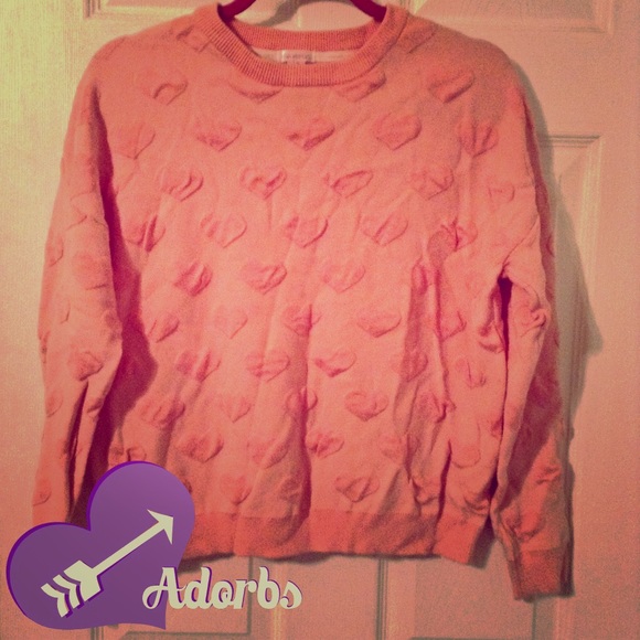 ✂️FINAL✂️Peach Sweatshirt with Puffy Hearts - Picture 1 of 4