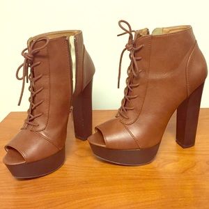 Tan Peep-Toe Booties