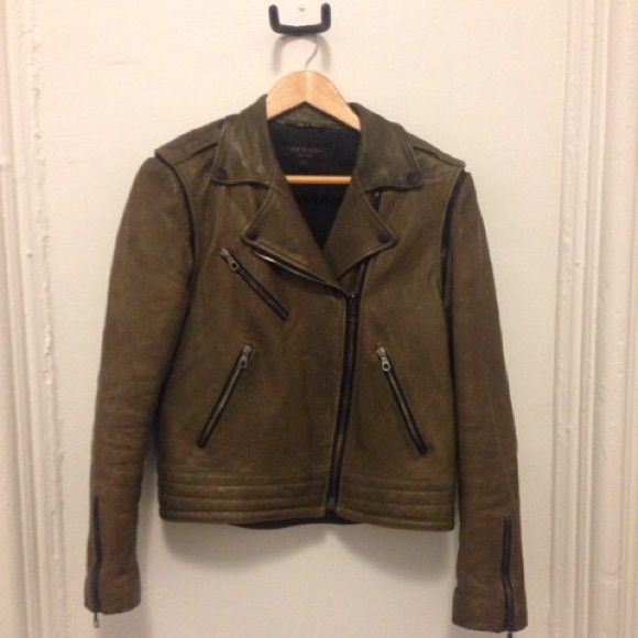 Rag & Bone Olive Green Bowery Leather Biker Jacket