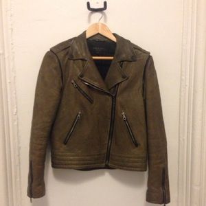Rag & Bone Olive Green Bowery Leather Biker Jacket