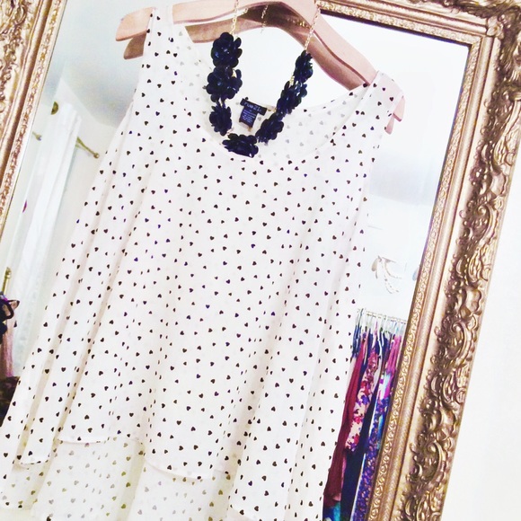 Sheer white and black heart sleeveless top