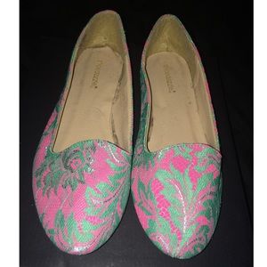ShoeDazzle Hot Pink/Green Flats
