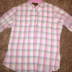 Pink.green.white Aura button up
