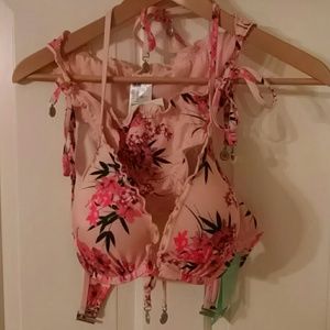 H&M pink and black floral bikini set NWOT