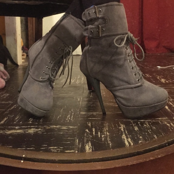 Grey Suede Heel Boots