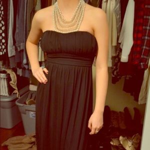 Floor Length black halter formal dress Pearl neck