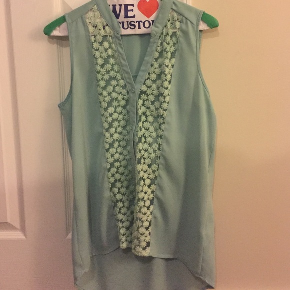 Mint Green Floral Mesh Panel Tank