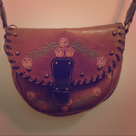 Brown with cute rose print mini purse