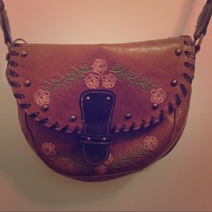 Brown with cute rose print mini purse