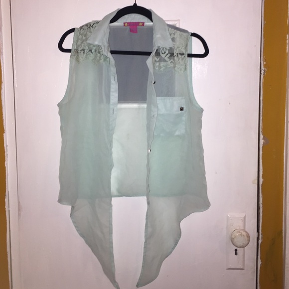 Turquoise sheer short sleeve shirt