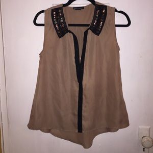 Dark tan and black sheer sleeveless shirt