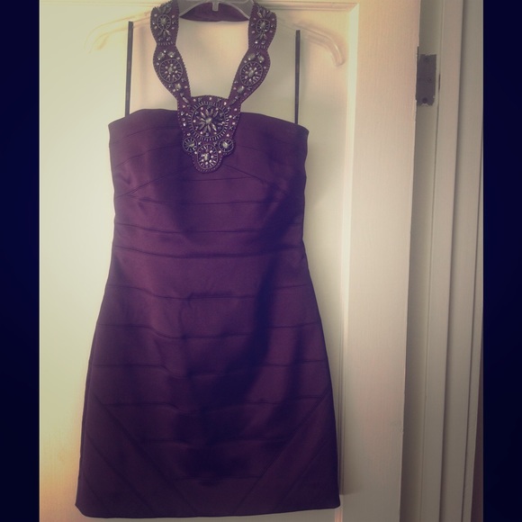 Laundry By Shelli Segal Aubergine Jewel Neck Dress