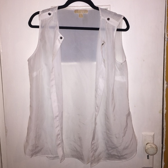 White and silver sleeveless sheer shirt
