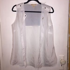 White and silver sleeveless sheer shirt