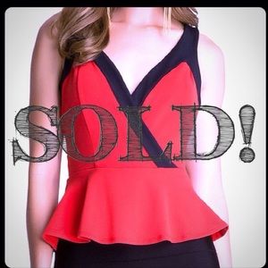NWT Red BeBe Peplum Top (sz XS)