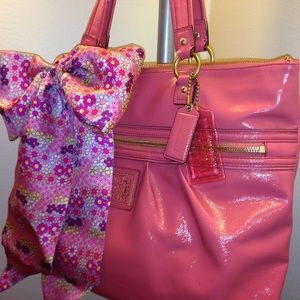 Coach Poppy Patent Leather Tote FREE SCARF! Pink