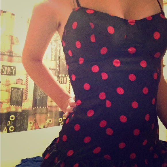Betsy Johnson Black & Red Polka Dot Cocktail Dress