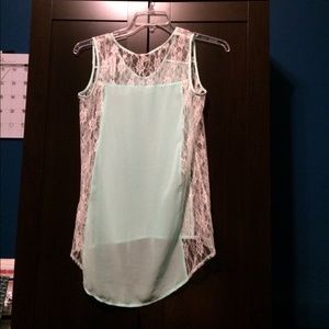 Mint lace tank and white vest cardi
