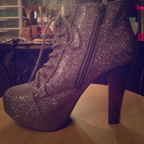 Grey glitter booties / heels