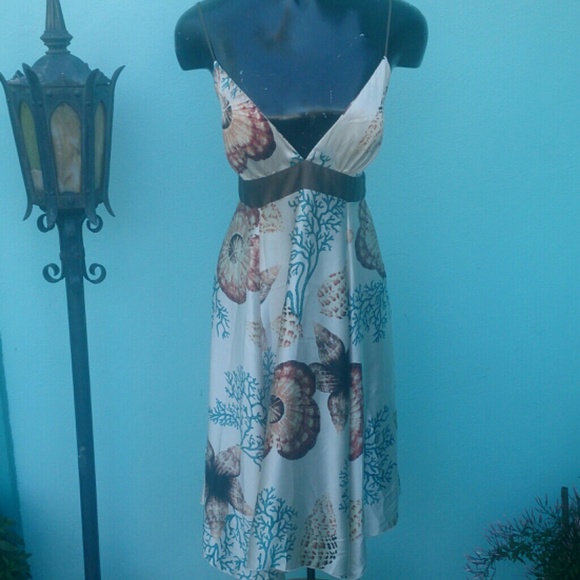 Single Coral and Seashell print Silk Dress!
