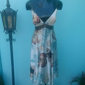 Single Coral and Seashell print Silk Dress!