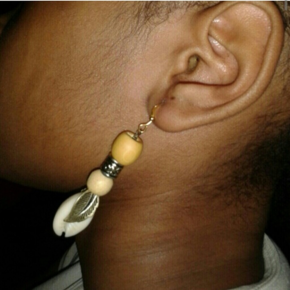 *Handmade* Cowie shell & Wooden Bead Earrings