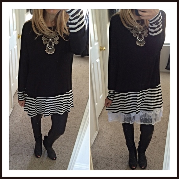 Tops - BLACK Layered stripe tunic