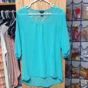 3/4 length chiffon teal high-Low top