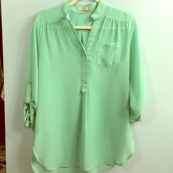 mint green sheer blouse
