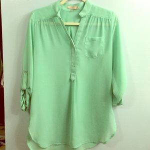 mint green sheer blouse