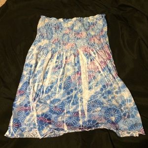 Blue and purple print strapless shirt