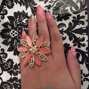 Coral n bling flower ring 💍