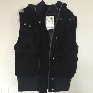 Old Navy Velvet Vest with Fur Trim Hood