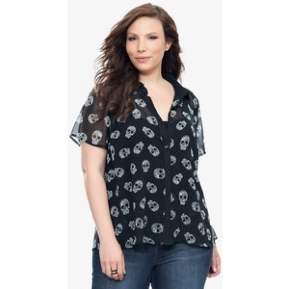 Black sheer top with skulls