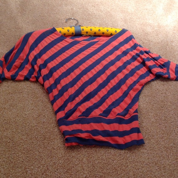 Red Orange/Blue Striped Top