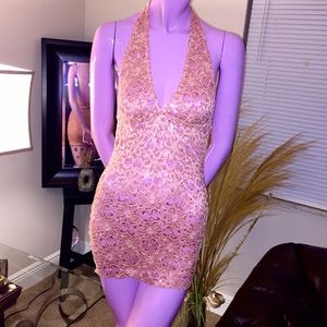 💋SOLD 💋 Coral glittery Sheer mini club dress!