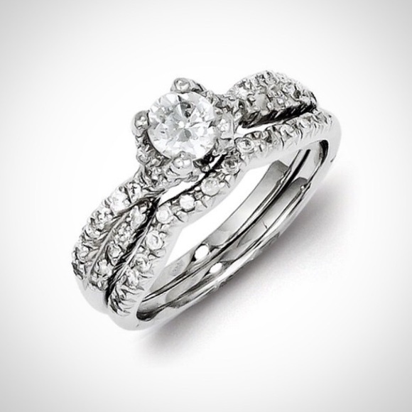 Sterling Silver 2-Piece CZ Wedding Set Ring