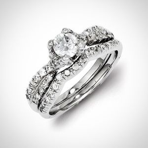 Sterling Silver 2-Piece CZ Wedding Set Ring