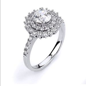 Sterling silver CZ engagement ring double halo
