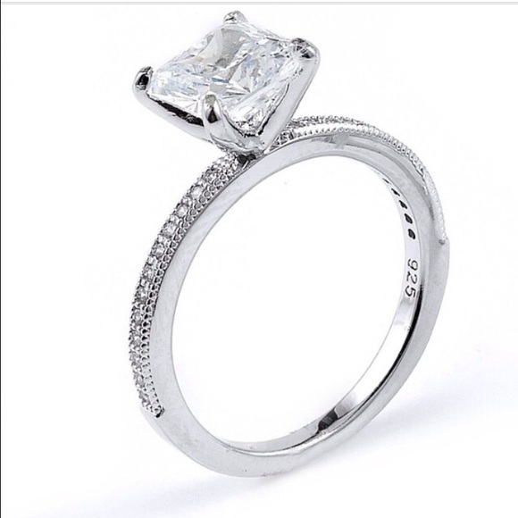 Sterling silver engagement ring  princess cut CZ