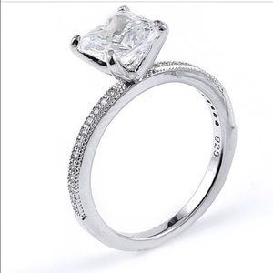 Sterling silver engagement ring  princess cut CZ